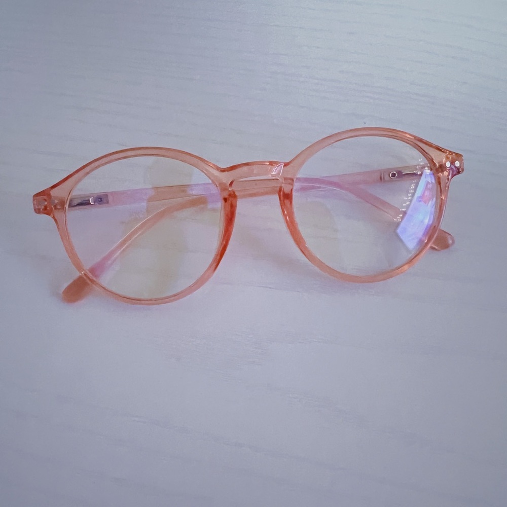 pink round frame blue light glasses
